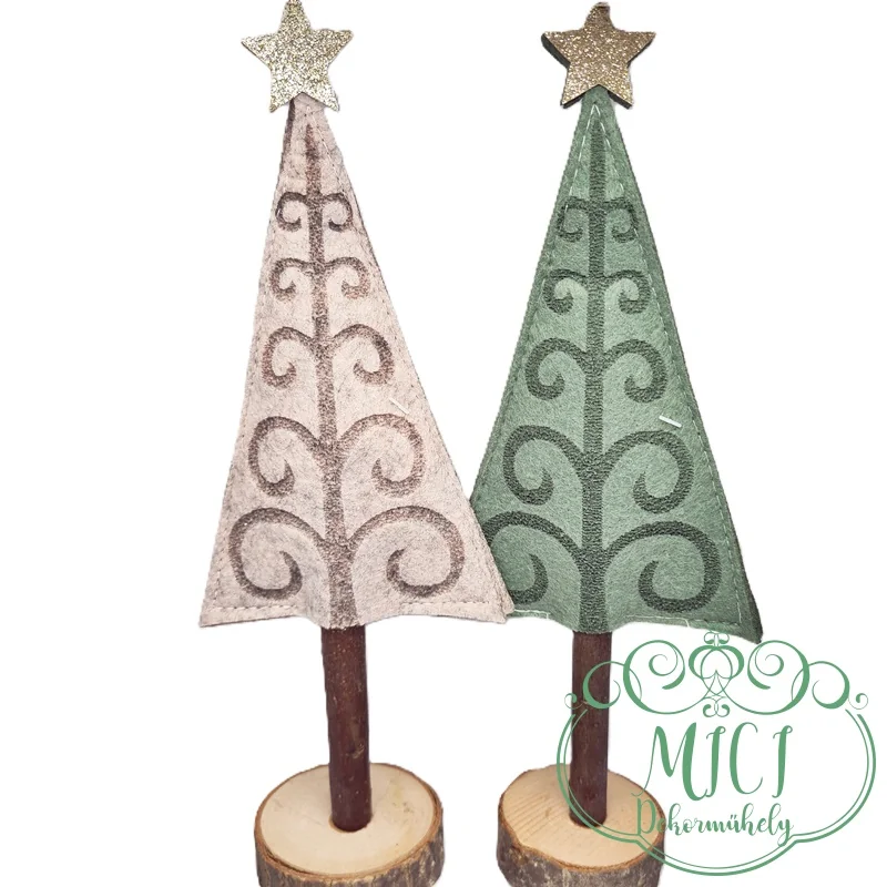 Karácsonyi dekoráció; textil fenyőfa fa talpon. Tökéletes ajándék lehet
