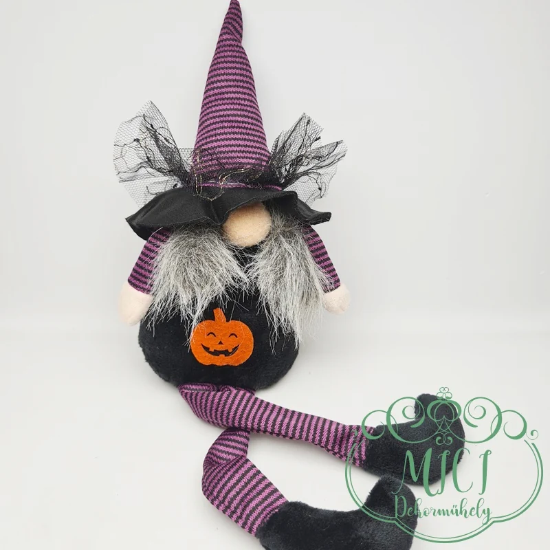 Textil HALLOWEEN figura; Manó; orrszakáll; lógólábú; sárga/lila; 20*9*36,5cm - Image 3