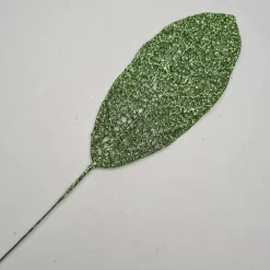 Csillogó dekorációs alapanyag; zöld glitteres levél