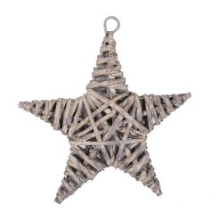 Szürke színû könnyû vesszõkbõl készült 15cm átmérõjû csillag alakú koszorú. Kiegészítõje lehetkarácsonyi dekorációnak. Rögzíthetsz rá dróttal