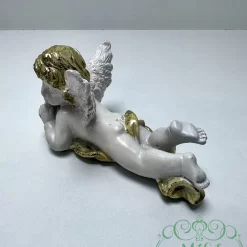 Alternative view of Angyal; hason fekvő angyal; fehér-arany; jobbra/balra néz; polyresin; 15,5*7,5cm