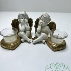 Alternative view of Angyal mécsestartó üveg mécsessel; fehér-arany; polyresin; 15*11cm