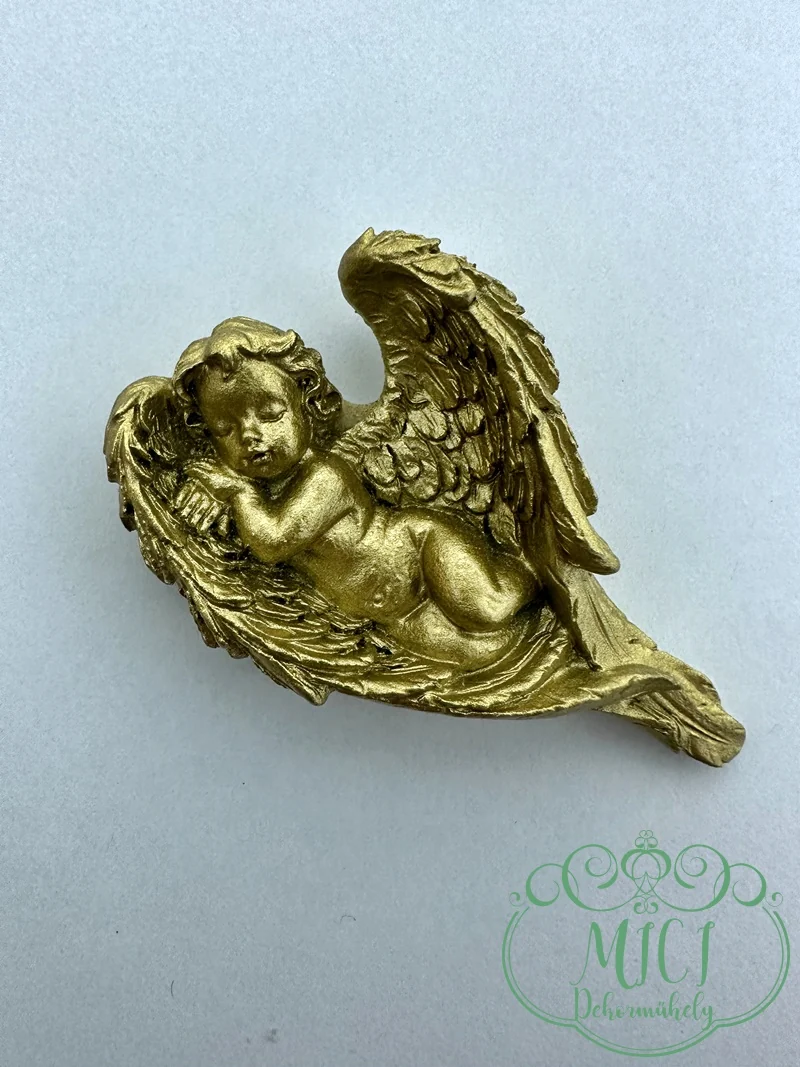 Angyal; szárnyban fekvő angyal; aranyr; öntapadós; polyrein; 7*4cm - Image 3