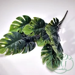 Selyemvirág; Művirág; Real touch virág home decor; zöld növény csokor.; MONSTERA. Kiegészítője lehet: csokor
