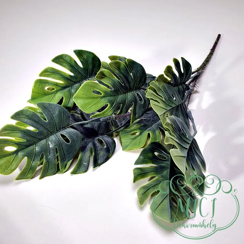 Selyemvirág; Művirág; Real touch virág home decor; zöld növény csokor.; MONSTERA. Kiegészítője lehet: csokor