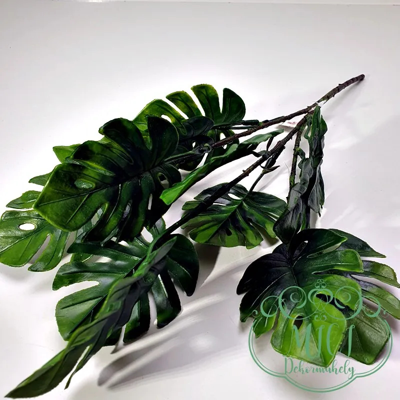 Selyemvirág; Művirág; Real touch virág home decor; zöld növény csokor.; MONSTERA. Kiegészítője lehet: csokor