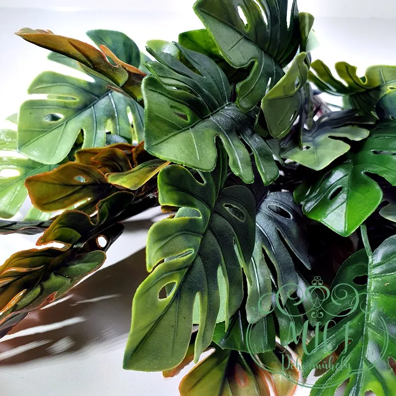 Selyemvirág; Művirág; Real touch virág home decor; zöld növény csokor.; MONSTERA. Kiegészítője lehet: csokor
