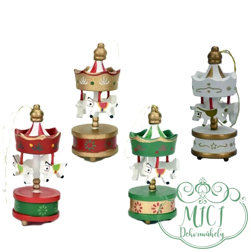 Körhinta; mini körhinta; akasztós; fehér-arany/piros-zöld-arany; 4*8cm