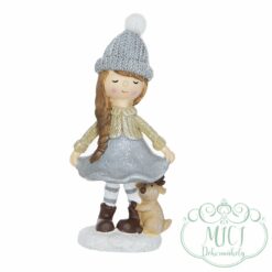 Alternative view of Kislány szarvassal; álló;  glitteres szürke/barna; poly 7x6x16cm