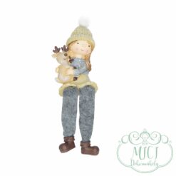 Alternative view of Kislány szarvassal; lógólábú; glitteres szürke/barna; poly 6x5x19cm