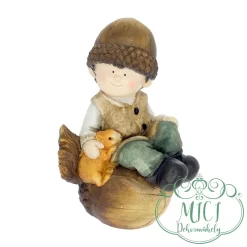 Alternative view of Kerámia gyerek; Kisfiú/Kislány; makkon/tobozon ülő; makk sapiban; 23*18*39cm