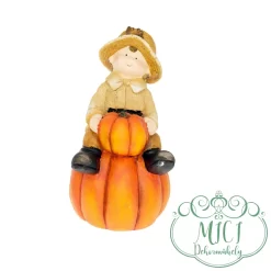 Alternative view of Kerámia gyerek; Kisfiú/Kislány; őszi dísztökkel; tök/napraforgó a kezében; 22*21*37,5cm