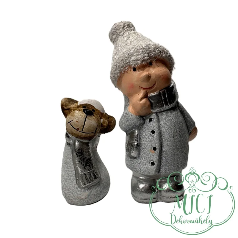 "Kerámia" baba+kutya;kisfiú+kutyus; cukros/havas-natúr; álló; 3*8cm és 2,5*4cm - Image 2