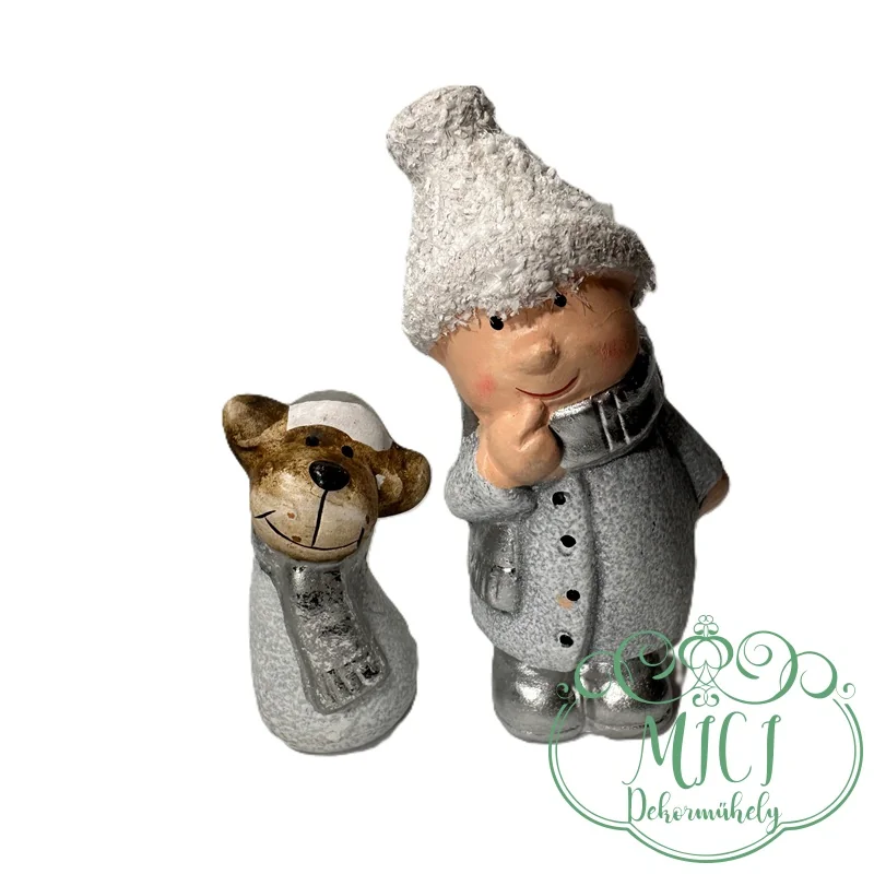 "Kerámia" baba+kutya;kisfiú+kutyus; cukros/havas-natúr; álló; 3*8cm és 2,5*4cm