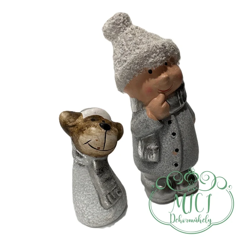"Kerámia" baba+kutya;kisfiú+kutyus; cukros/havas-natúr; álló; 3*8cm és 2,5*4cm - Image 4